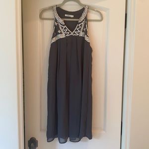 Grey flowy dress with mother of pearl detailing